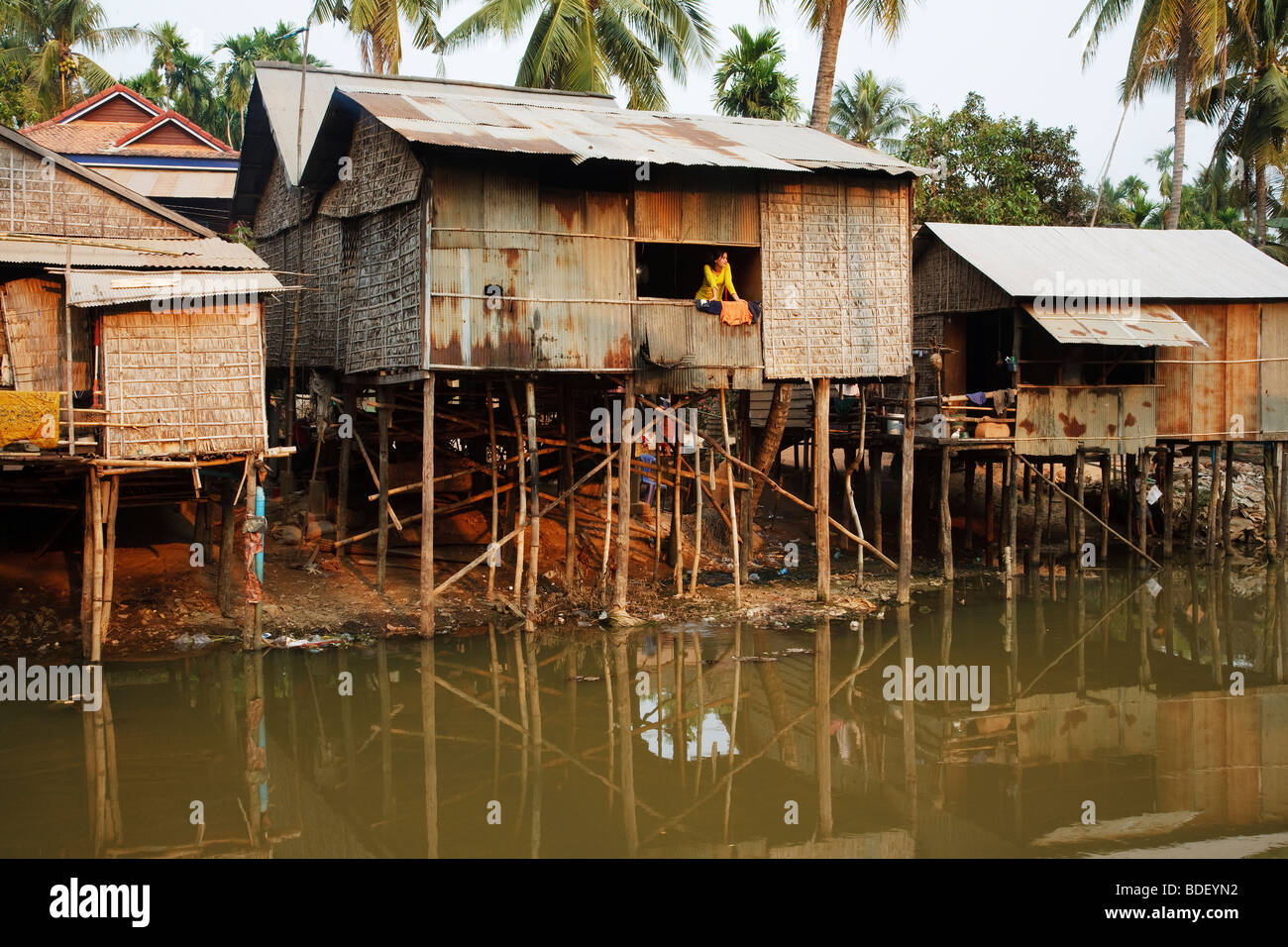 Life on the river outside of Phnom Penh in Cambodia Stock Photo