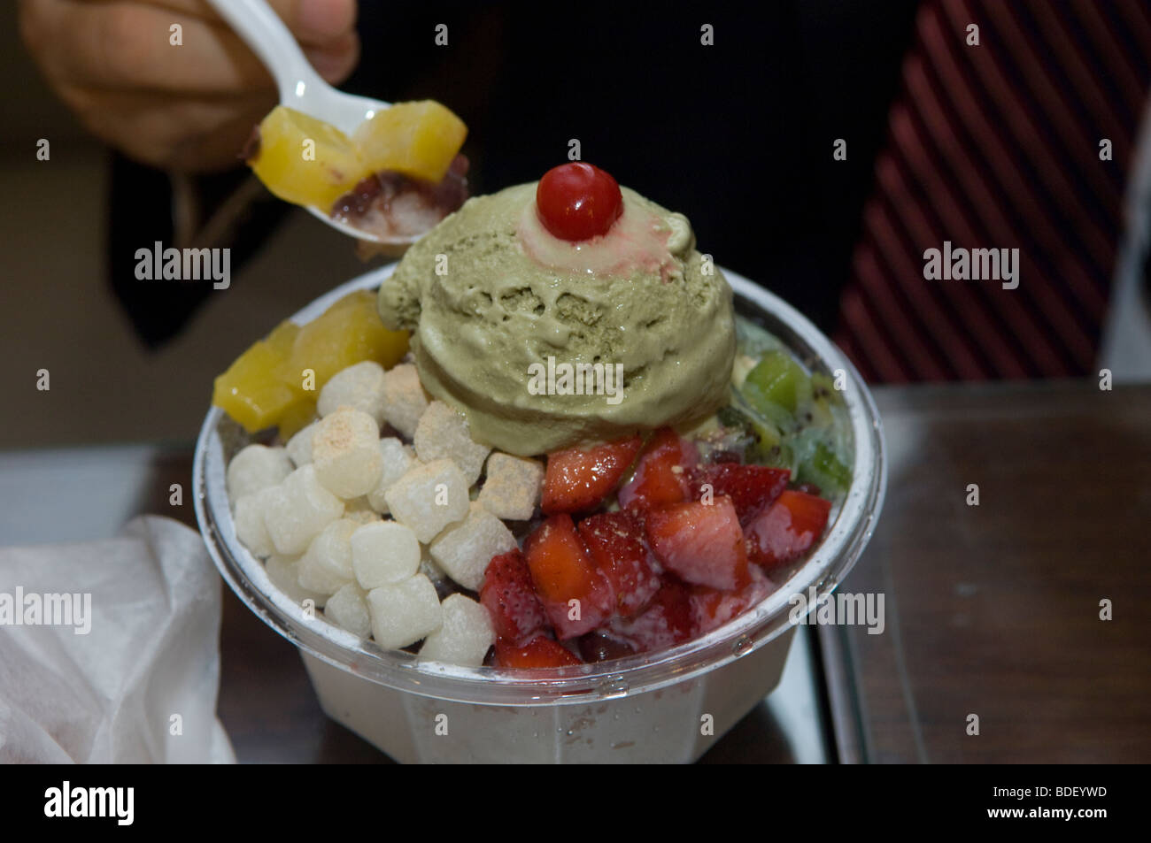 Red bean ice snack at Koryodang Restaurant in Koreatown or Little Korea neighborhood in New York Stock Photo