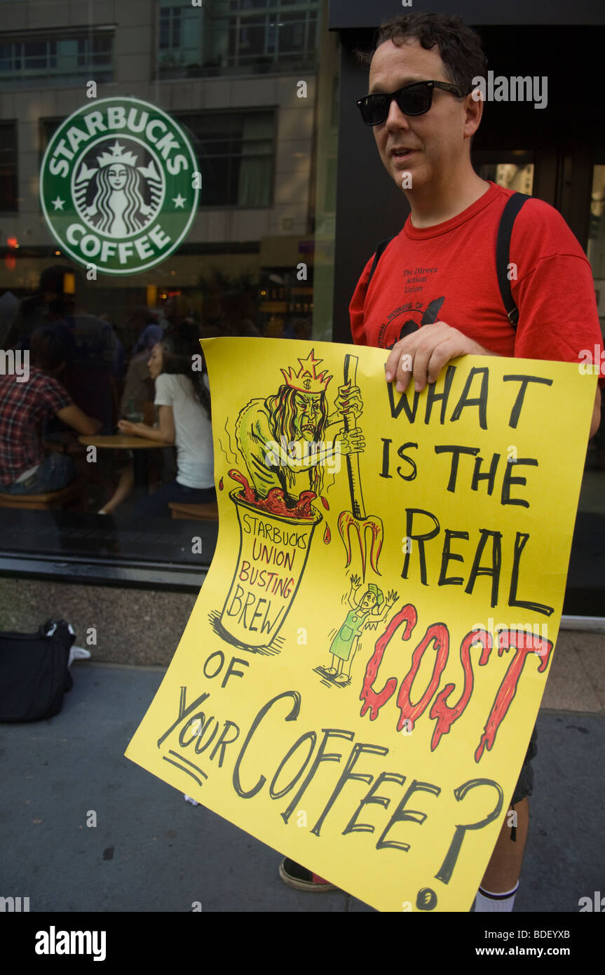 Starbucks workers and supporters protest against Starbucks' raising the