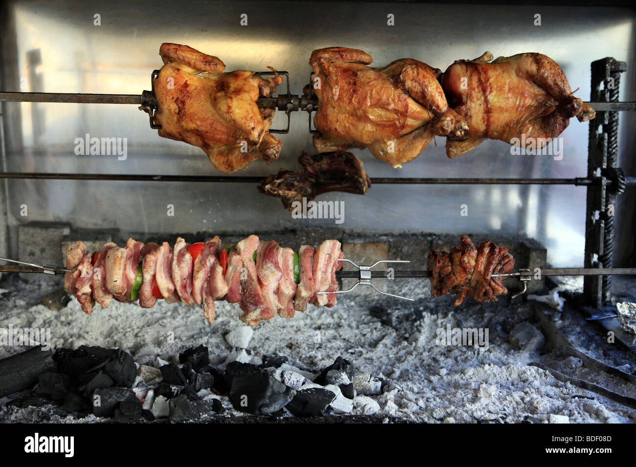 The charcoal grill in a taverna restaurant in Crete, Greece, with