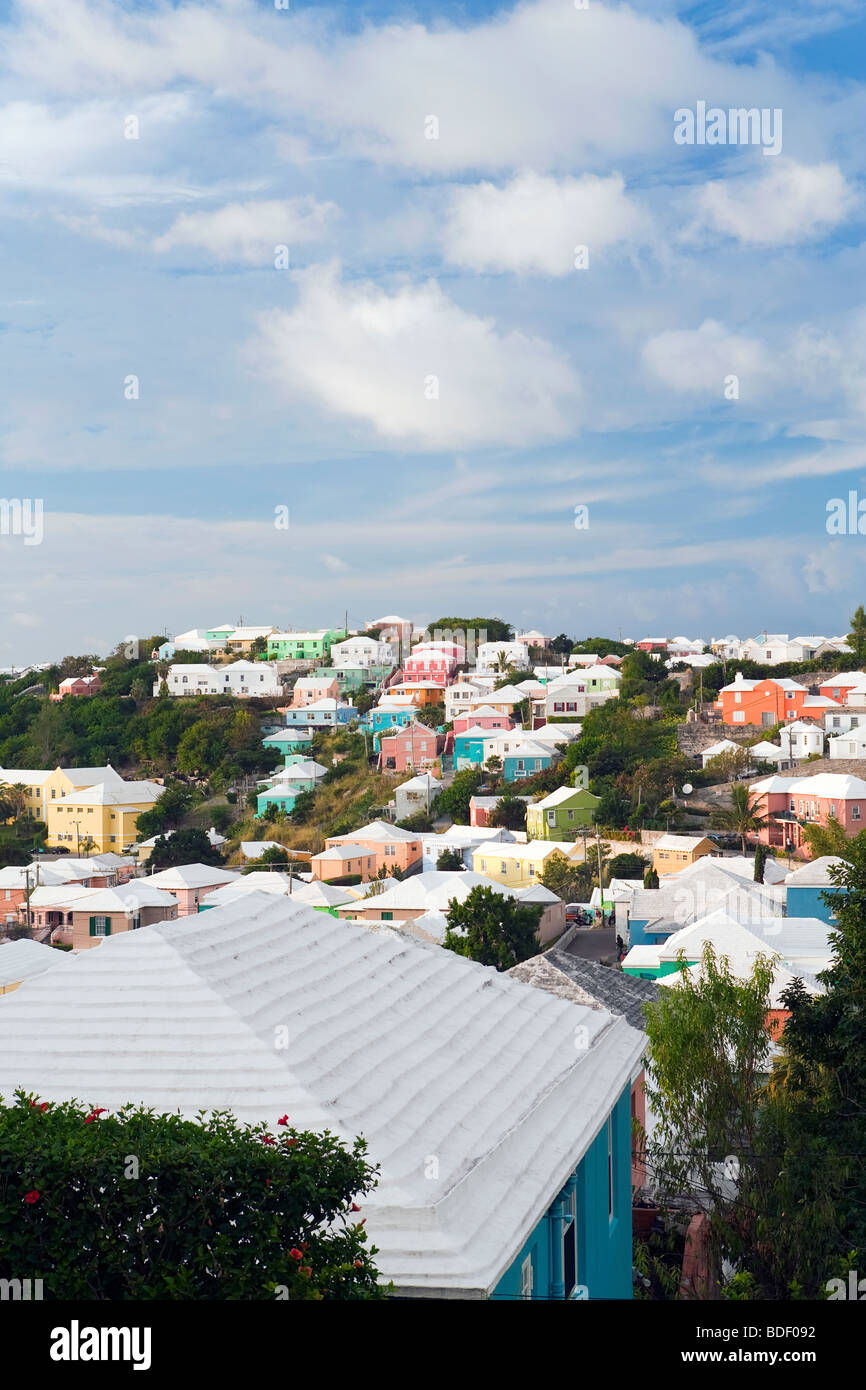Bermuda, Hamilton, traditonal Bermuda houses with their white stone