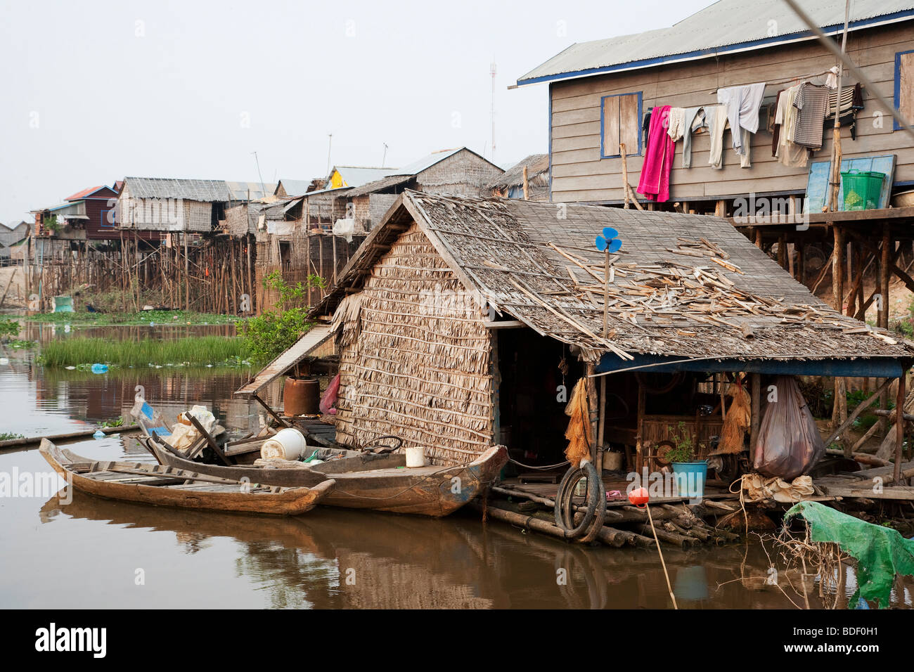 Life on the river outside of Phnom Penh in Cambodia Stock Photo