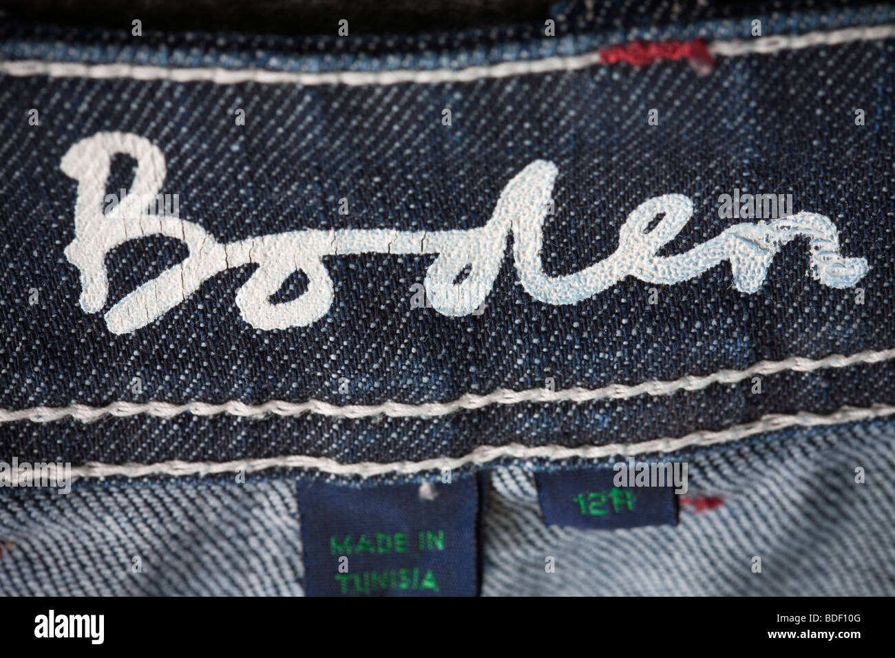 Boden name tag on denim clothing Stock Photo - Alamy