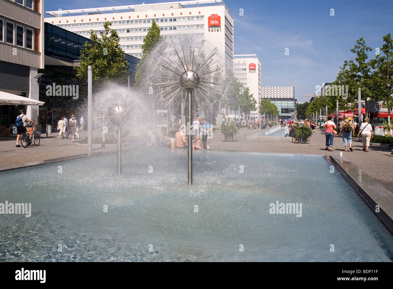 Prager Strasse with fountains, Dresden, Saxony, Germany Stock Photo