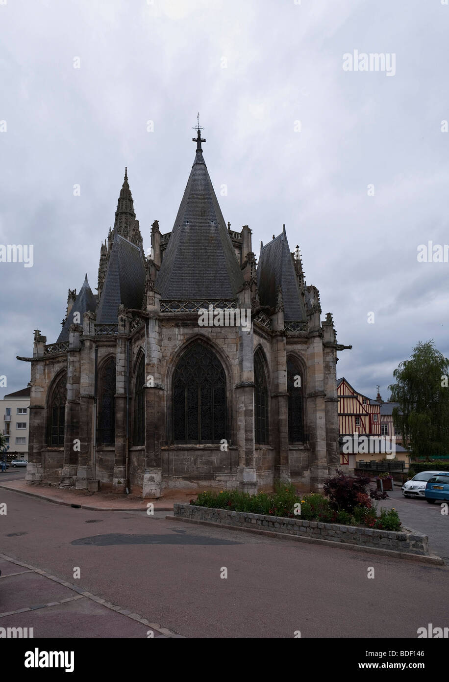 normandy Gothic church in Caudebec-en-Caux east end Stock Photo