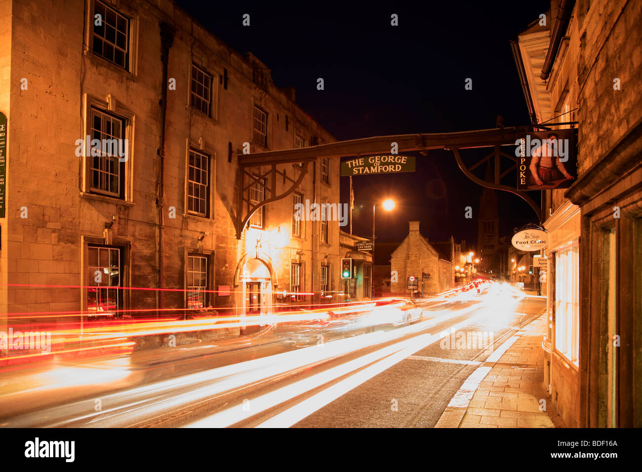George Hotel Stamford Georgian Town Illuminated at Night Lincolnshire County England Britain Stock Photo
