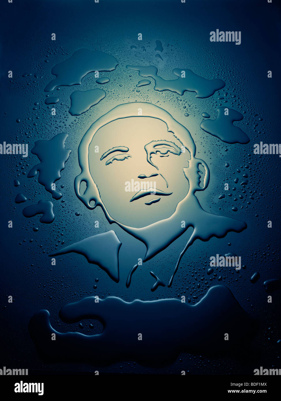 President Barack Obama created and photographed using water. Stock Photo