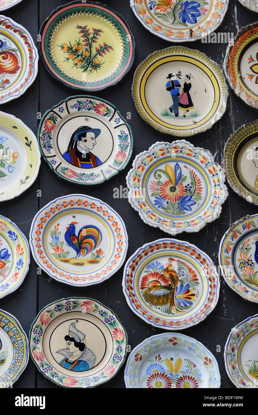 Breton faience plates in Quimper, Brittany, France Stock Photo