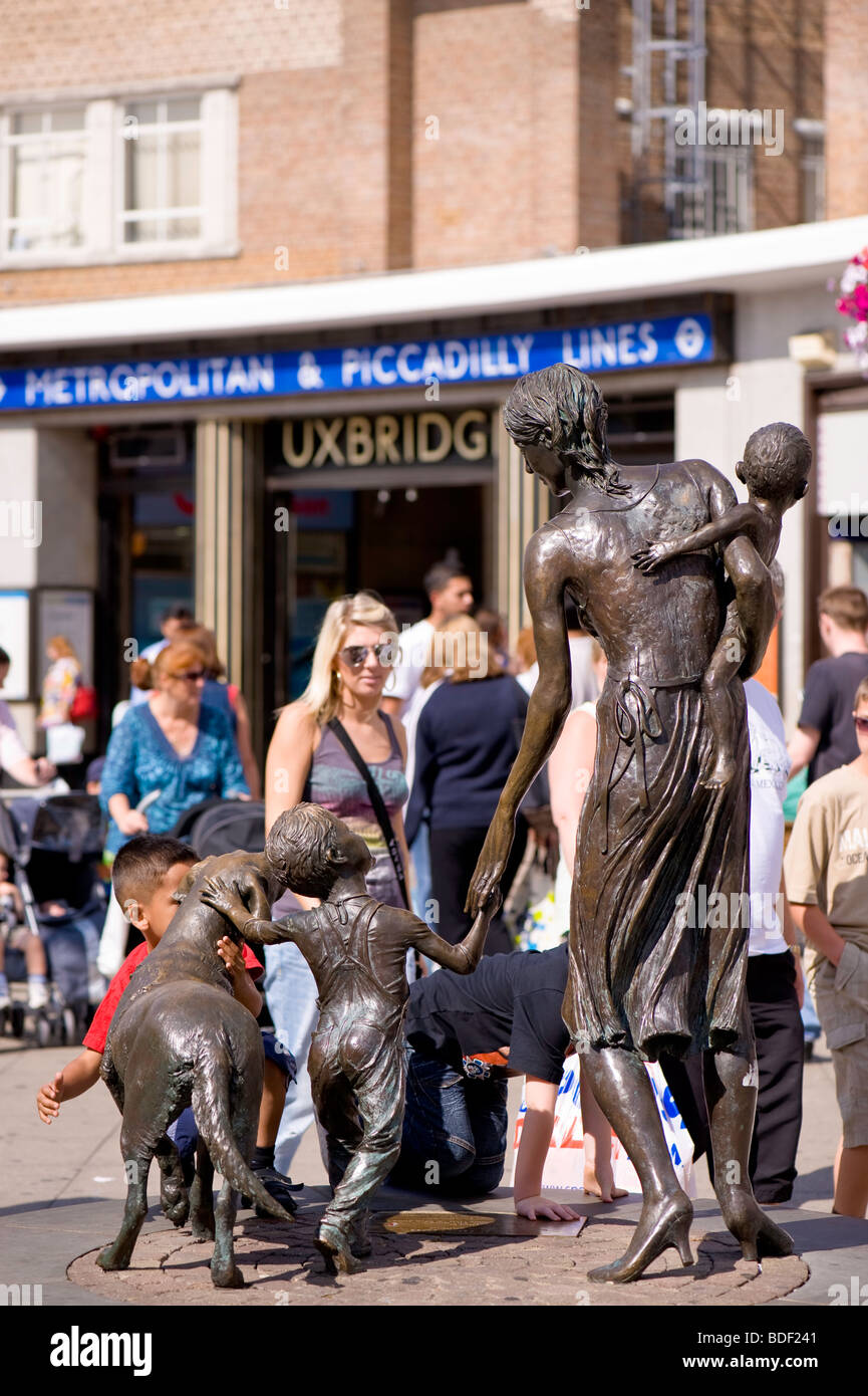Statue outside underground station, Uxbridge, Middlesex, United Kingdom