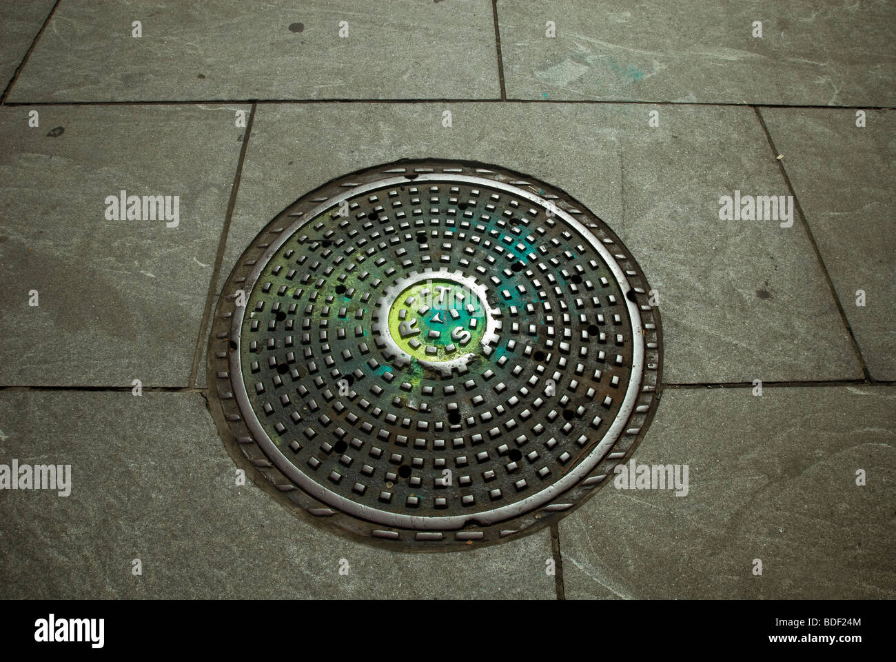 Subway manhole cover in New York Stock Photo