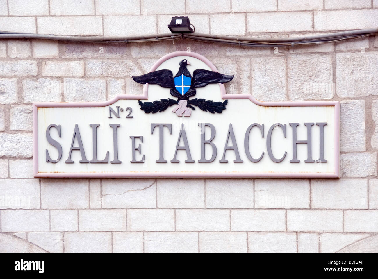 Sign for selling Salt and Tobacco (Sale e Tabacchi) which must be sold under license in Italy Stock Photo
