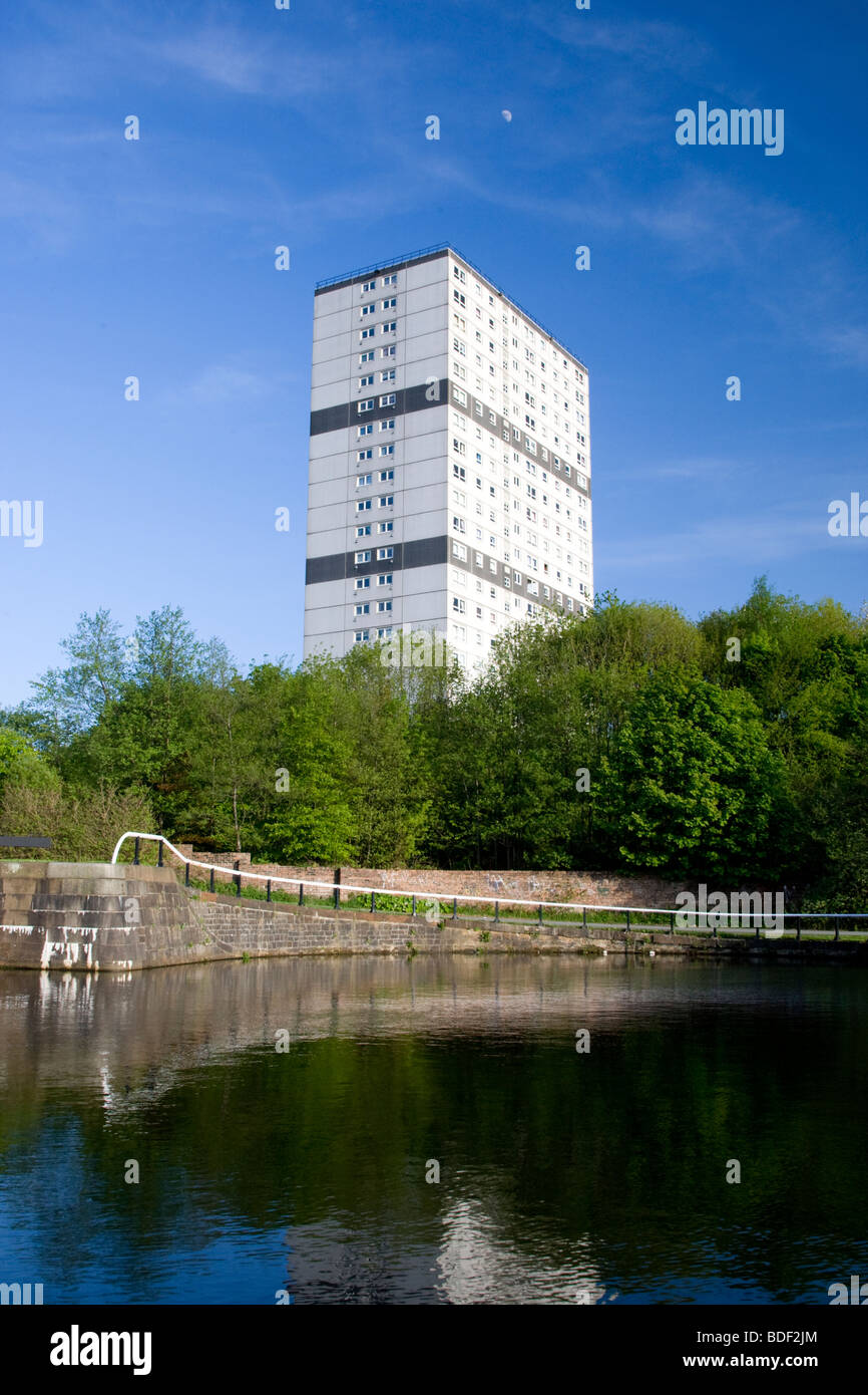 Multistorey flats in the Maryhill area of Glasgow with the Forth and
