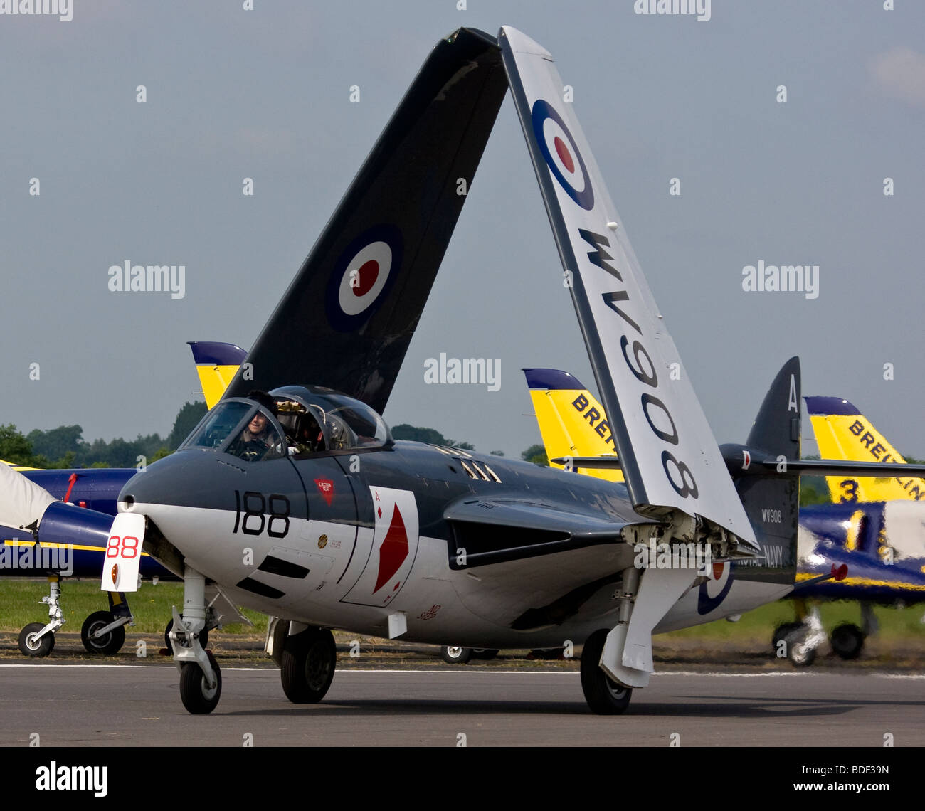 Royal Navy Swordfish plane with wings folded up above the fuselage