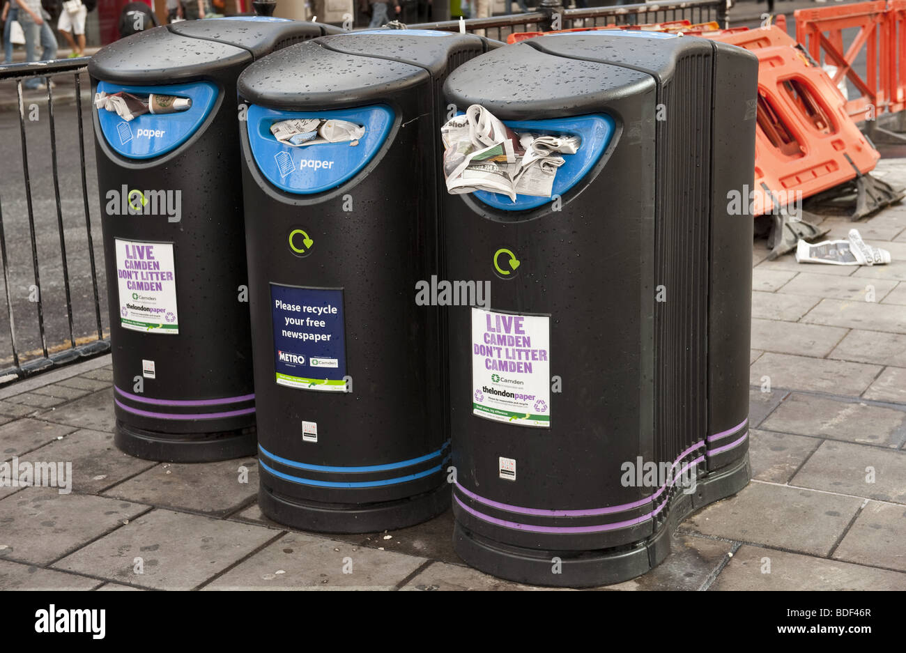 Three large plastic street litter bins used for recycling free hand out