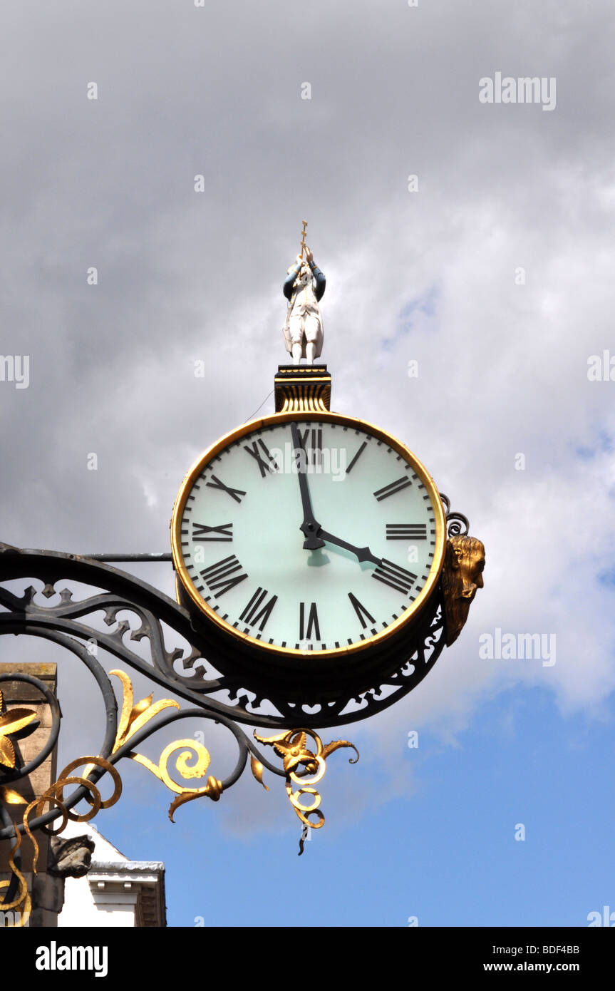 Coney street York clock ornate focal point attraction time peice north yorkshire tourist tourism hands sweep roman numerals Stock Photo