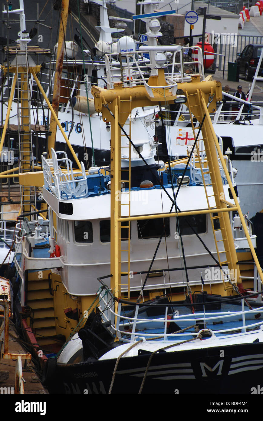 rigging of fishing trawler at brixham harbour number 2744 Stock Photo