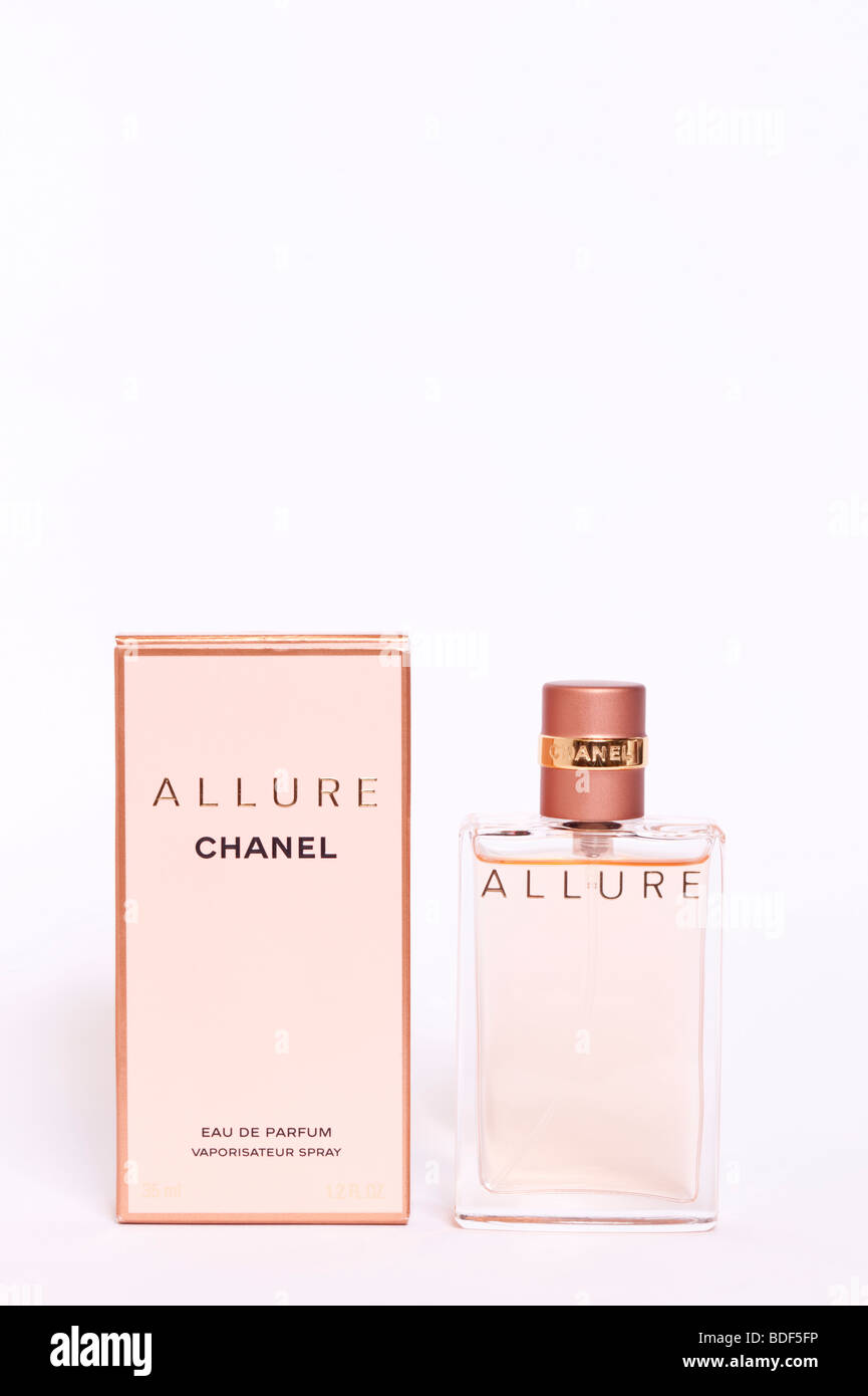 A close up of a bottle of Chanel Allure perfume with box on a white  background Stock Photo - Alamy