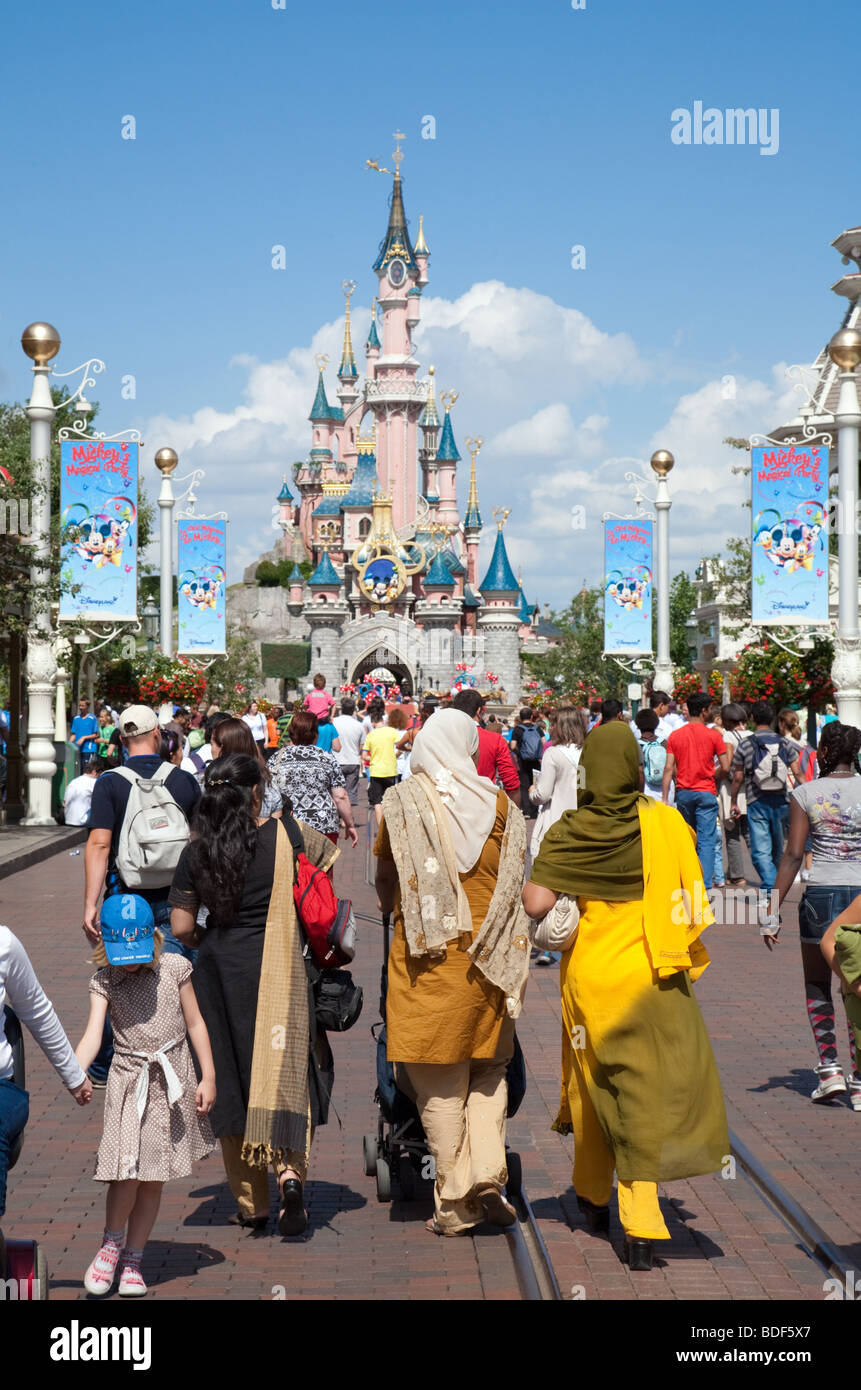 An arab moslem family  at Disneyland Paris, France, Europe Stock Photo