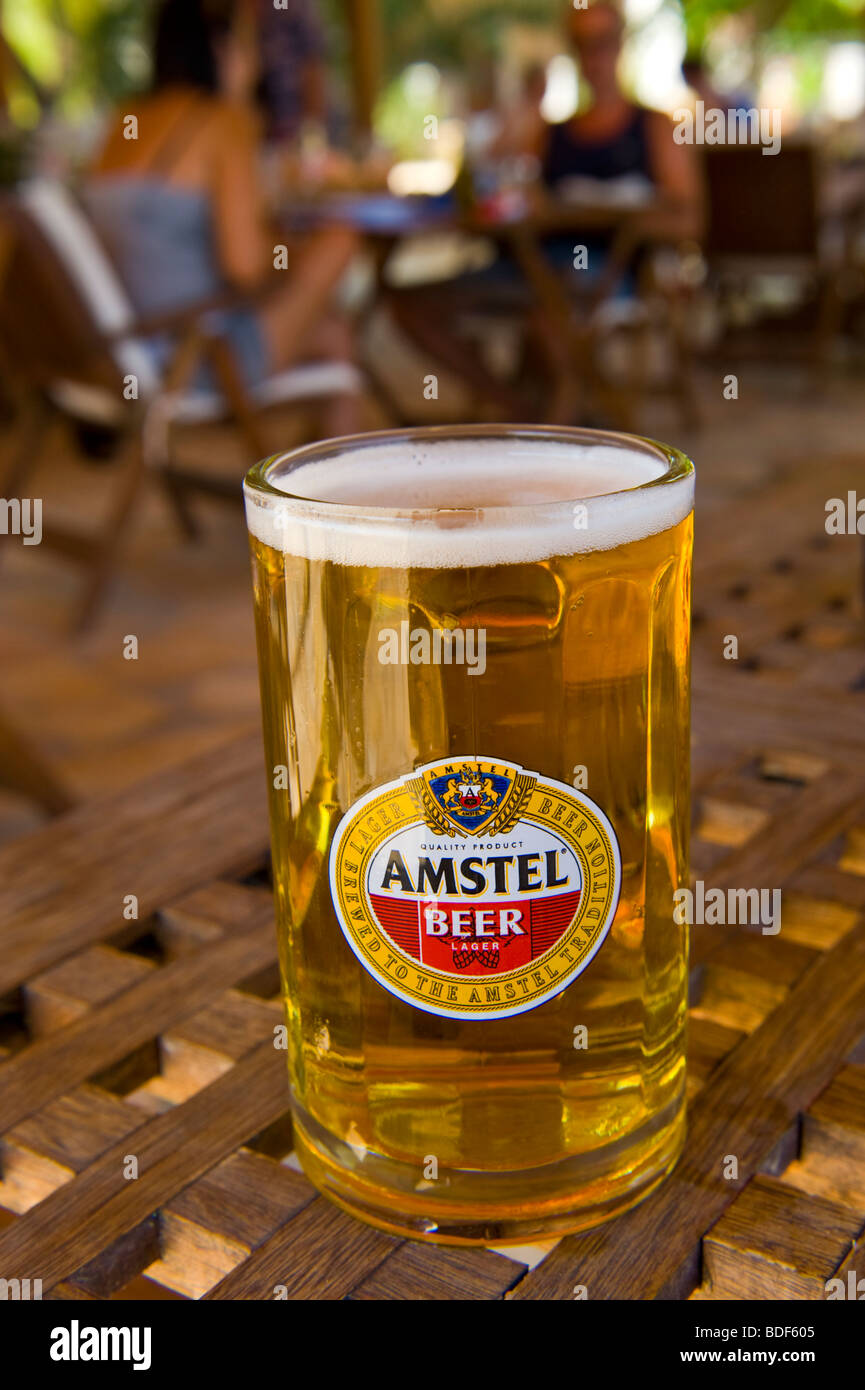 Glass of Amstel beer on table in taverna at Katelios on the Greek island of  Kefalonia Greece GR Stock Photo - Alamy