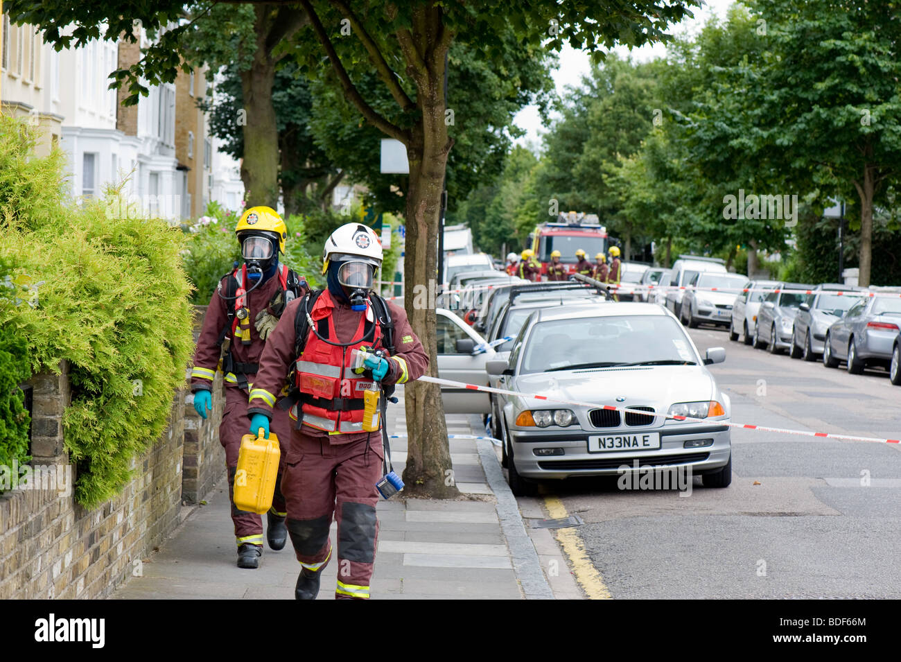 Fire Brigade investigating chemical spill in Ealing, W5, London, United Kingdom Stock Photo
