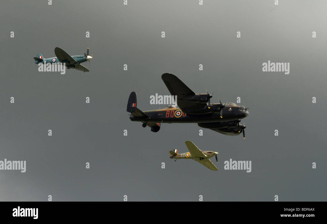 Battle of Britain Memorial Flight - Lancaster, Spitfire and Hurricane Stock Photo