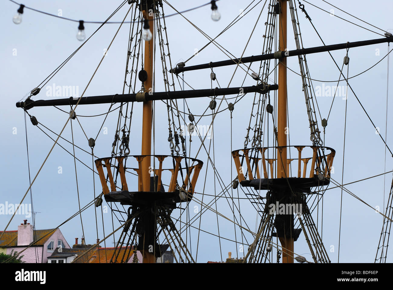 Crows nests replica ship brixham harbour number 2758 Stock Photo