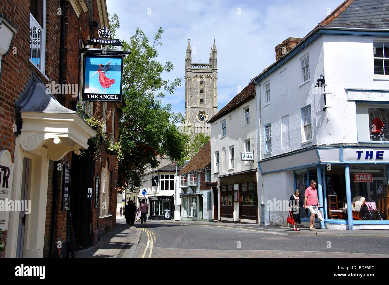 St Mary's Church from Upper High Street, Andover, Hampshire, England, United Kingdom Stock Photo