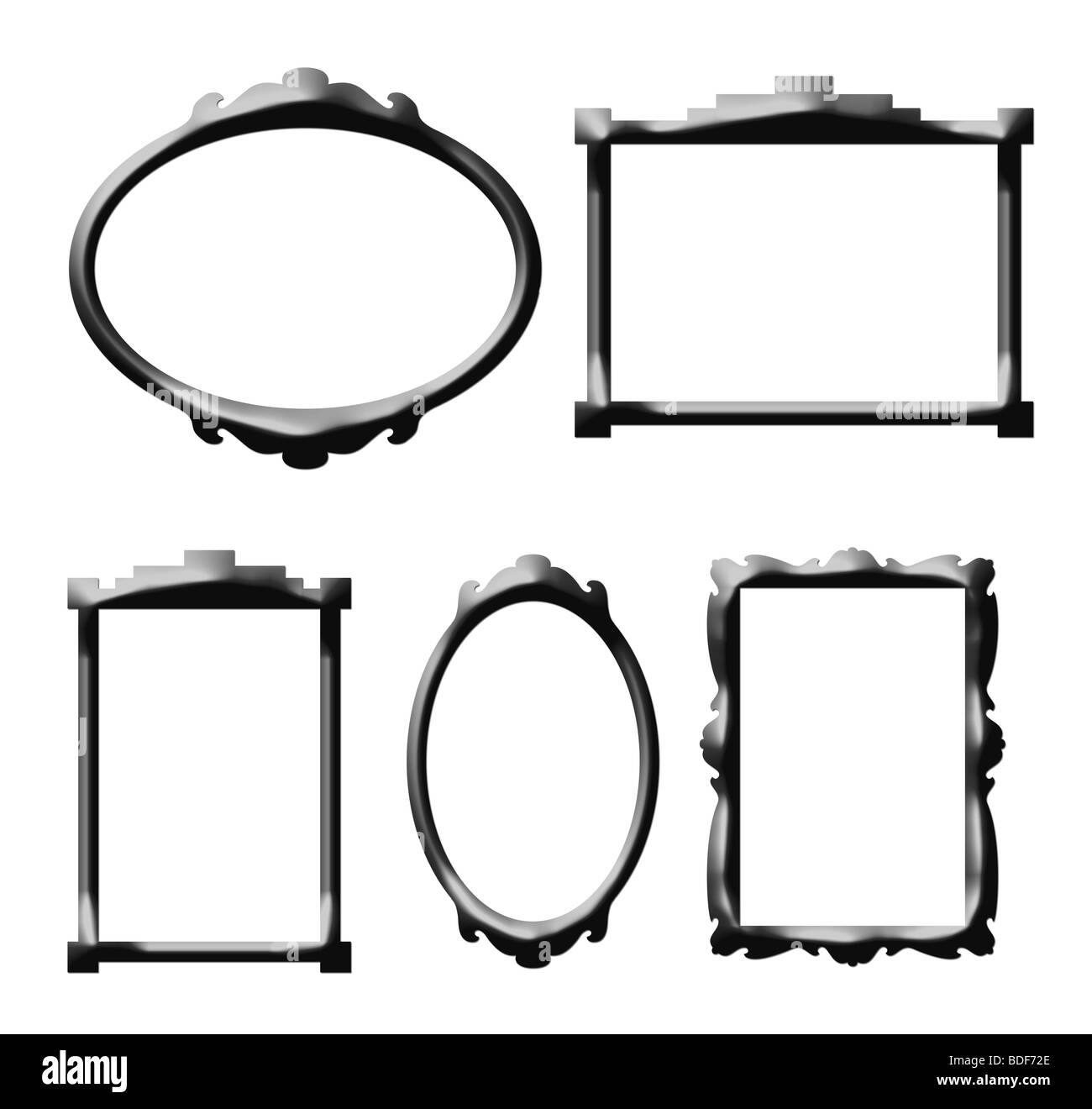 Decorative retro style picture frames isolated on white background. Stock Photo