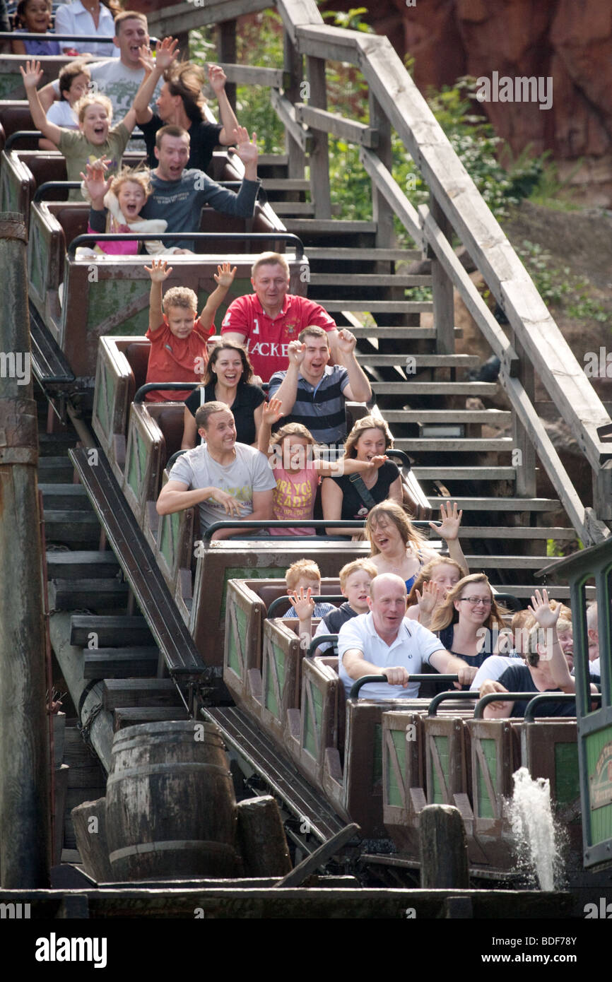 Holidaymakers enjoying a rollercoaster ride on Big Thunder Mountain, Disneyland Paris France Europe Stock Photo