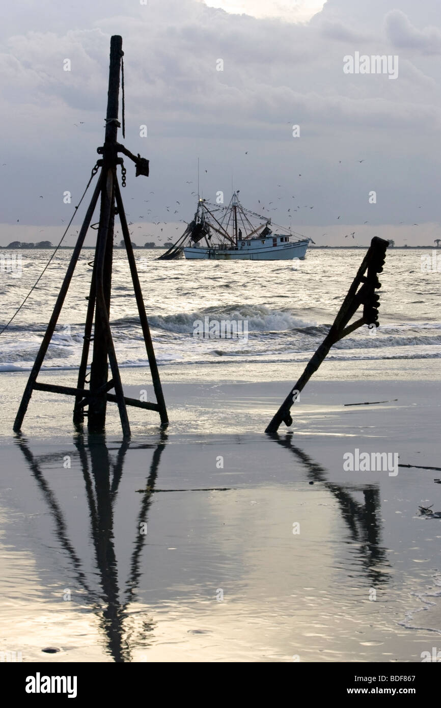 Mast of sunken ship at Jekyll Point - Jekyll Island, Georgia USA Stock Photo