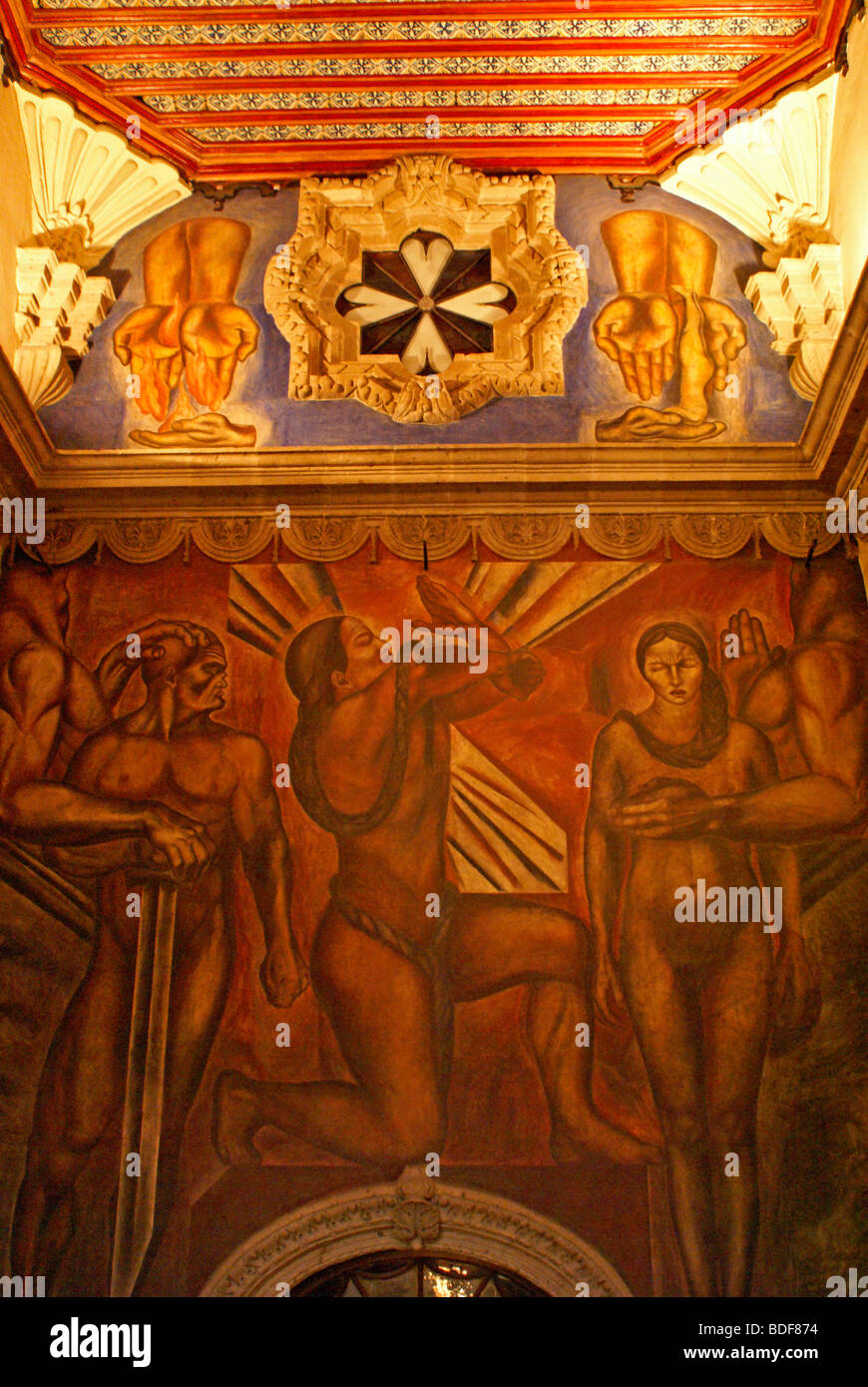 Mural by Jose Clemente Orozco in in the stairwell of Sanborns Restaurant, House of Tiles, Mexico City Stock Photo