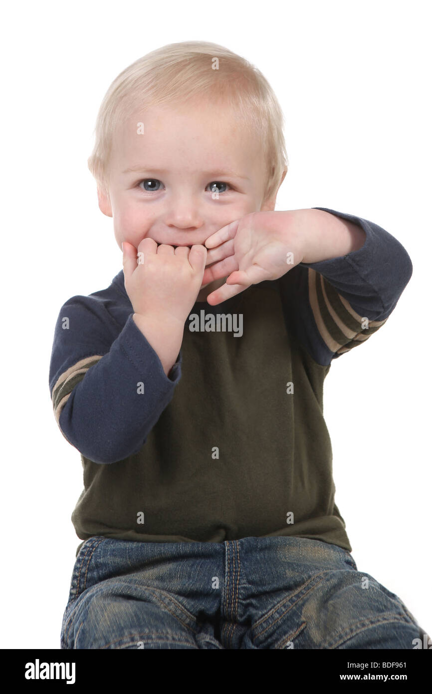 Sweet Baby Boy With Fingers in His Mouth Stock Photo Alamy