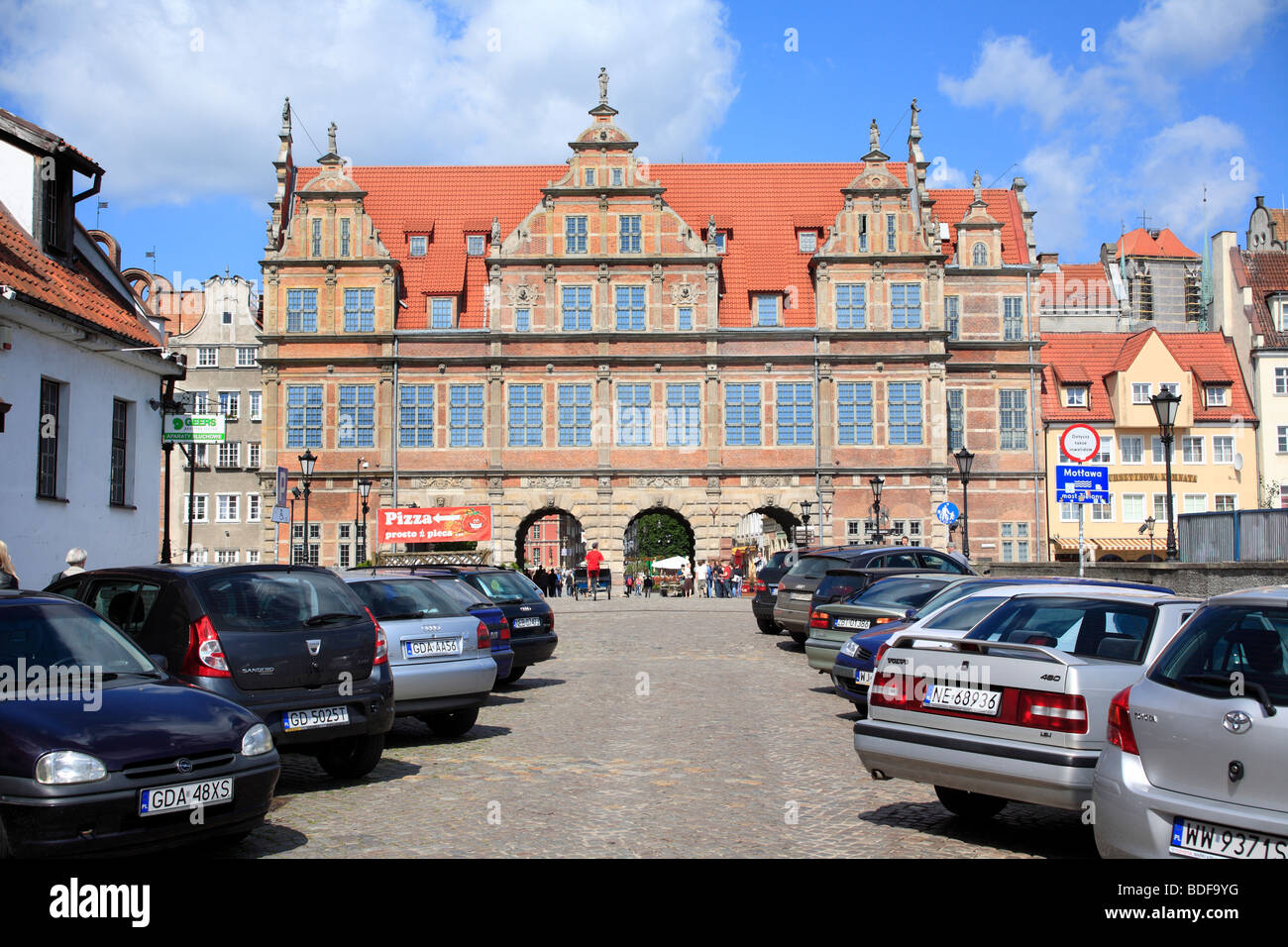 parking lot old town infront of green gate grünes tor, gdansk poland europe Stock Photo