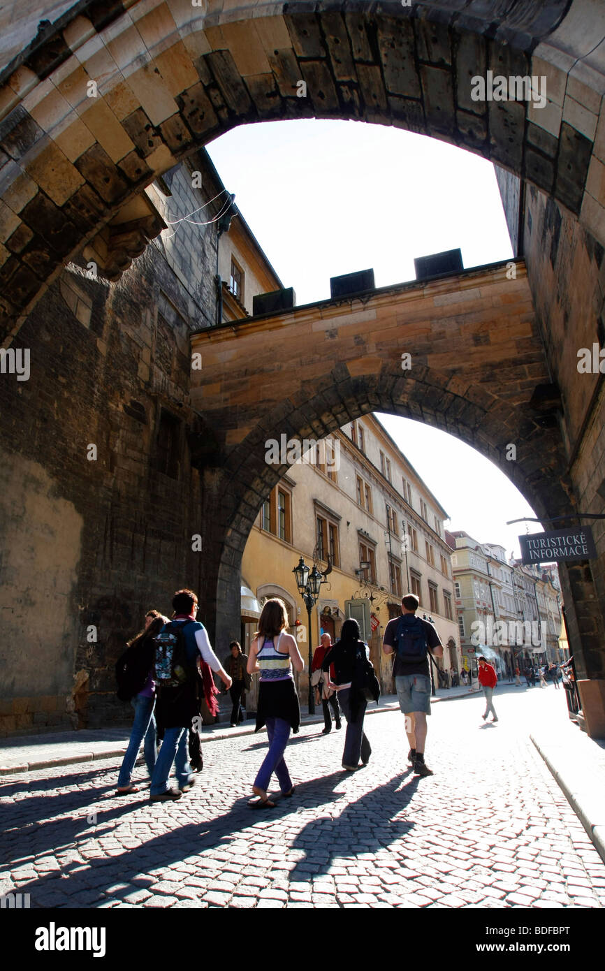 Gateway, Lesser Town Bridge Tower, Prague, Central Bohemia, Czech Republic, Eastern Europe Stock Photo