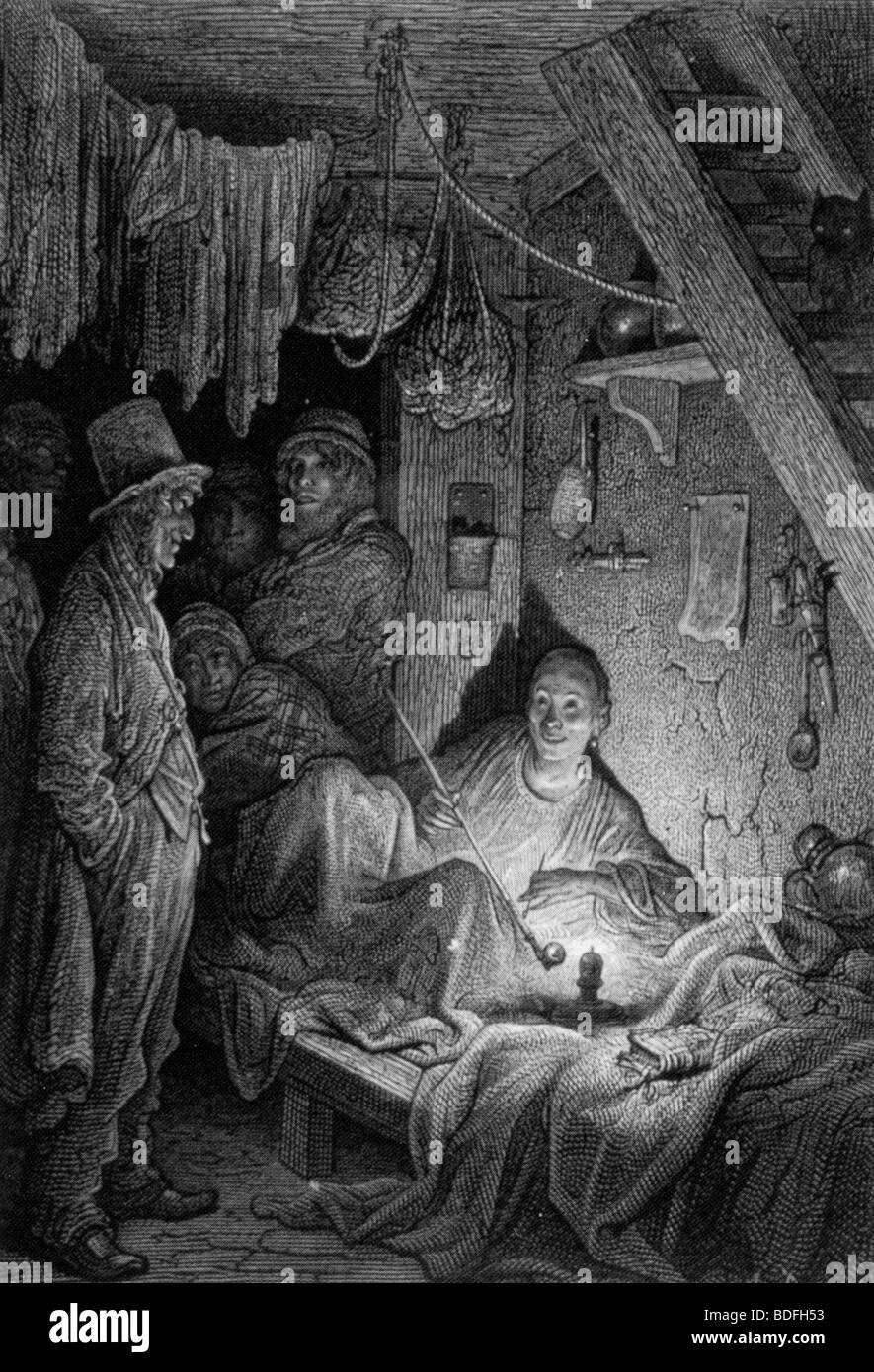 OPIUM SMOKING drawn by Gustave Dore in 1872 for an edition of The Mystery of Edwin Drood by Charles Dickens Stock Photo