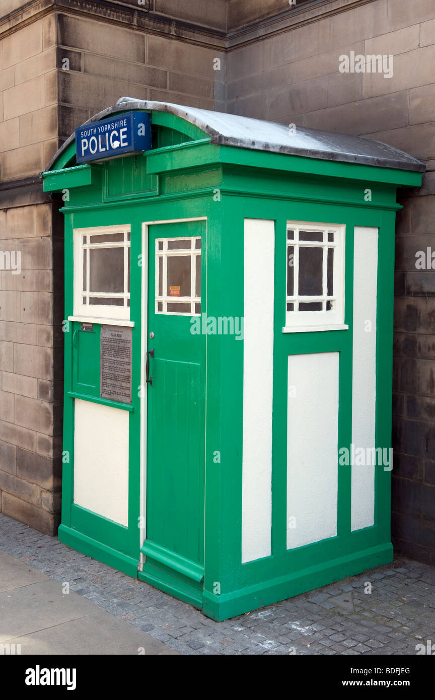 Old style 'South Yorkshire' green 'police box' Stock Photo