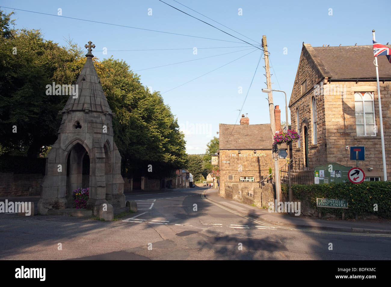 Peel Centre and Peel monument in High Street, Dronfield, Derbyshire