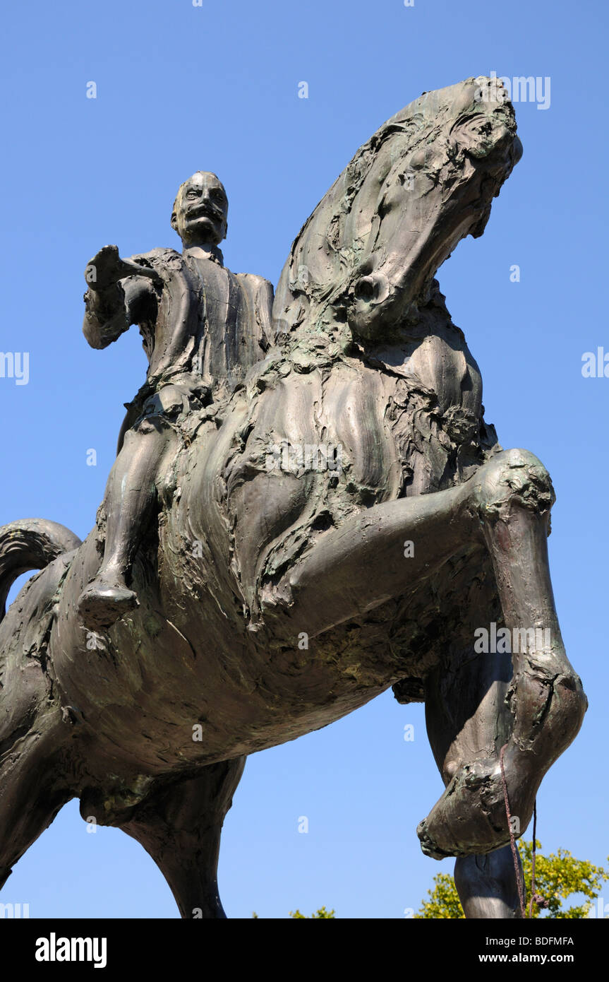Ljubljana, Slovenia. Equestrian statue of General Meister in front of Main Railway Station Stock Photo