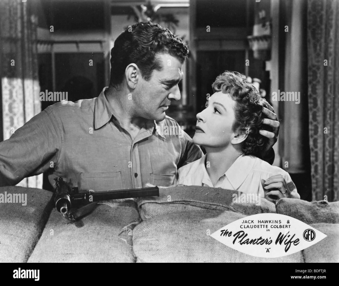 THE PLANTER'S WIFE  - 1952 Rank film with Jack Hawkins and Claudette Colbert Stock Photo