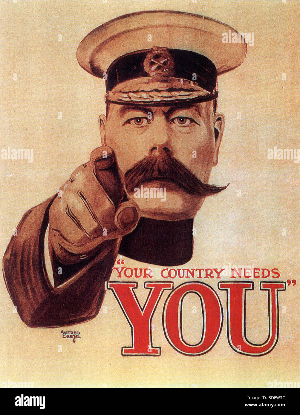 YOUR COUNTRY NEEDS YOU  The original form of the famous 1914 British recruiting poster designed by Alfred Leete Stock Photo