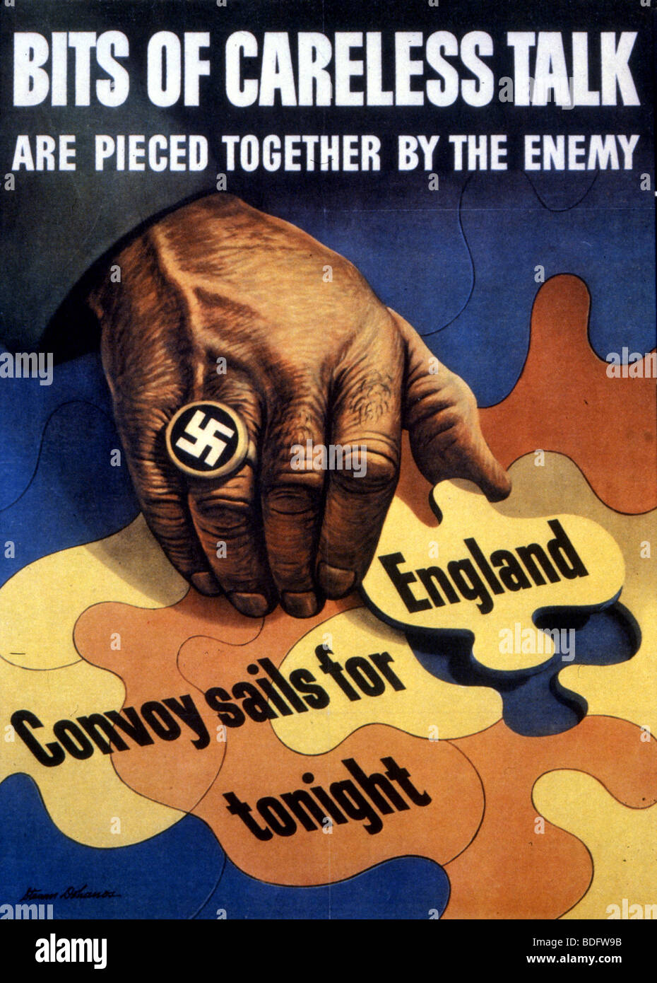 BITS OF CARELESS TALK poster issued by the US Office of War Information in 1943.  One of several  designed by Stevan Dohanos Stock Photo