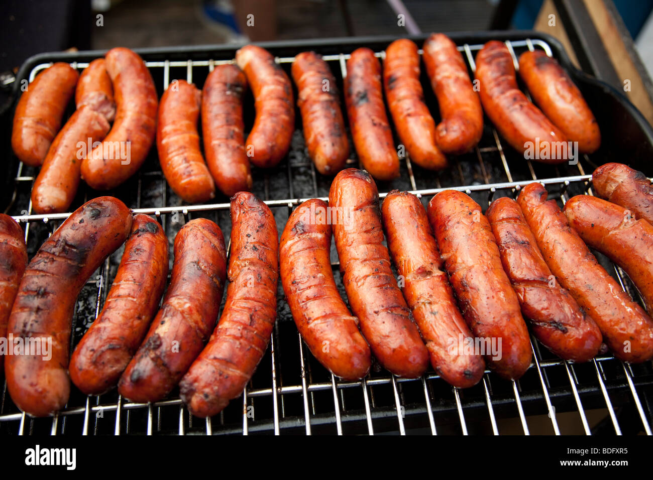 Sausage on a grill. Stock Photo