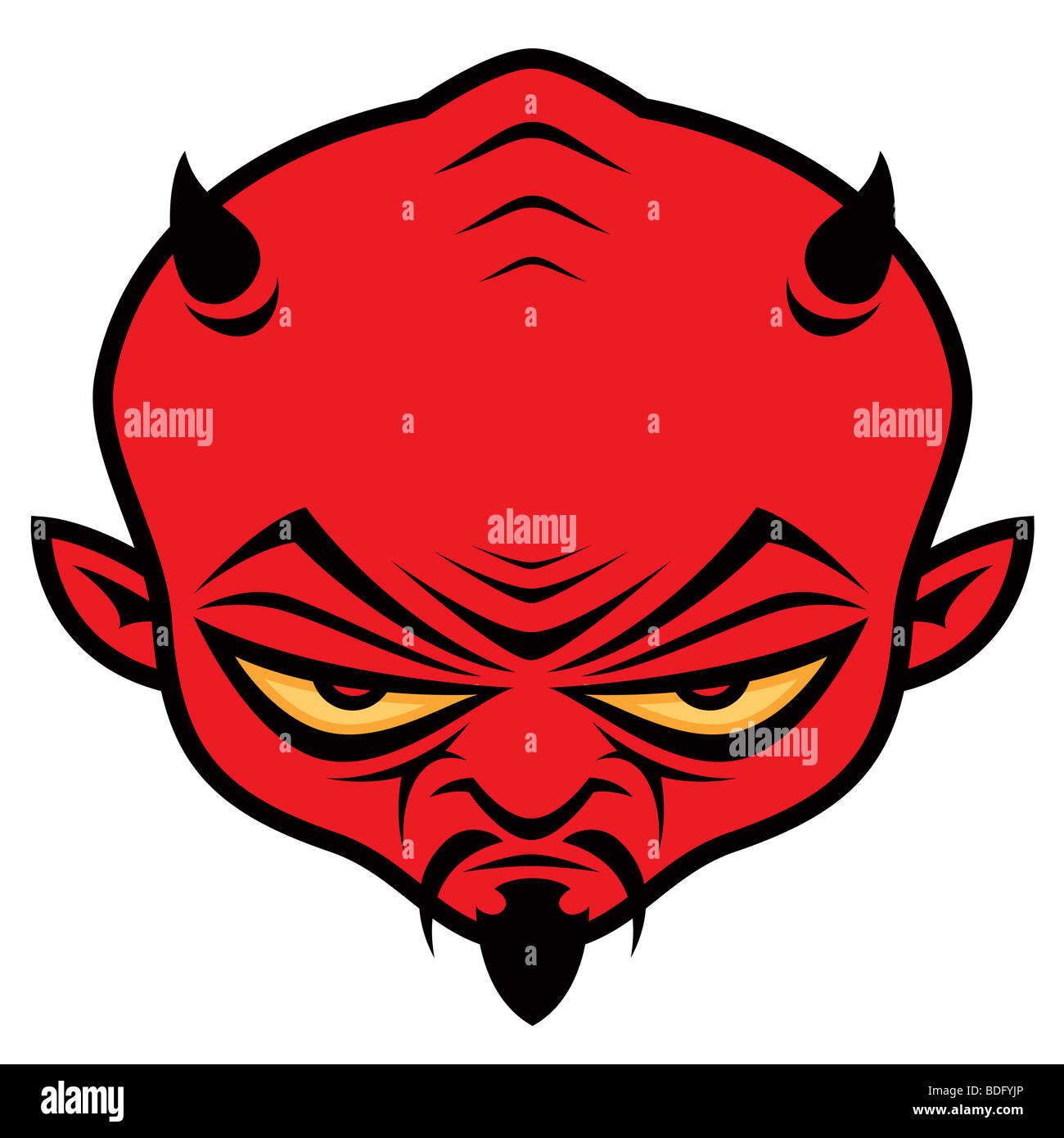Devil Dude. Cartoon illustration of a mean devil character with horns, mustache and goatee. Stock Photo