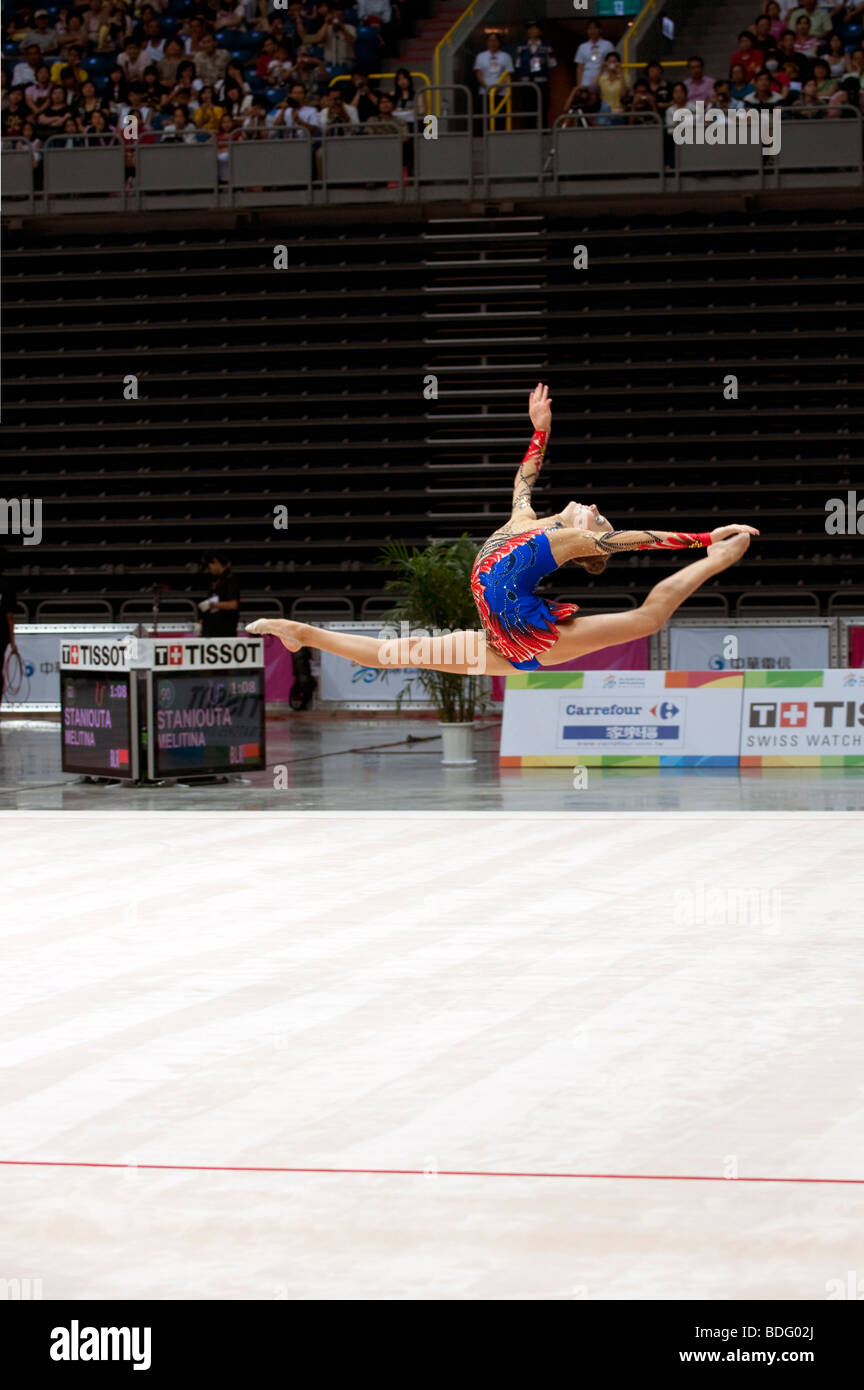 Melitina Staniouta of Belarus competing in rhythmic gymnastics competition, World Games, Kaohsiung, Taiwan, July 17, 2009 Stock Photo