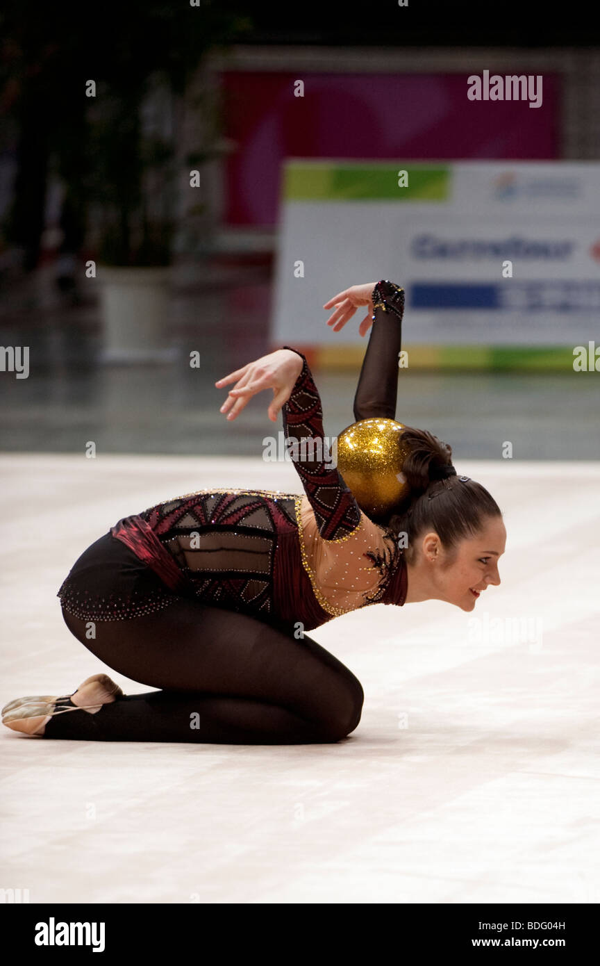 Anna Bessonova of Ukraine competing in rhythmic gymnastics competition, World Games, Kaohsiung, Taiwan, July 18, 2009. Stock Photo