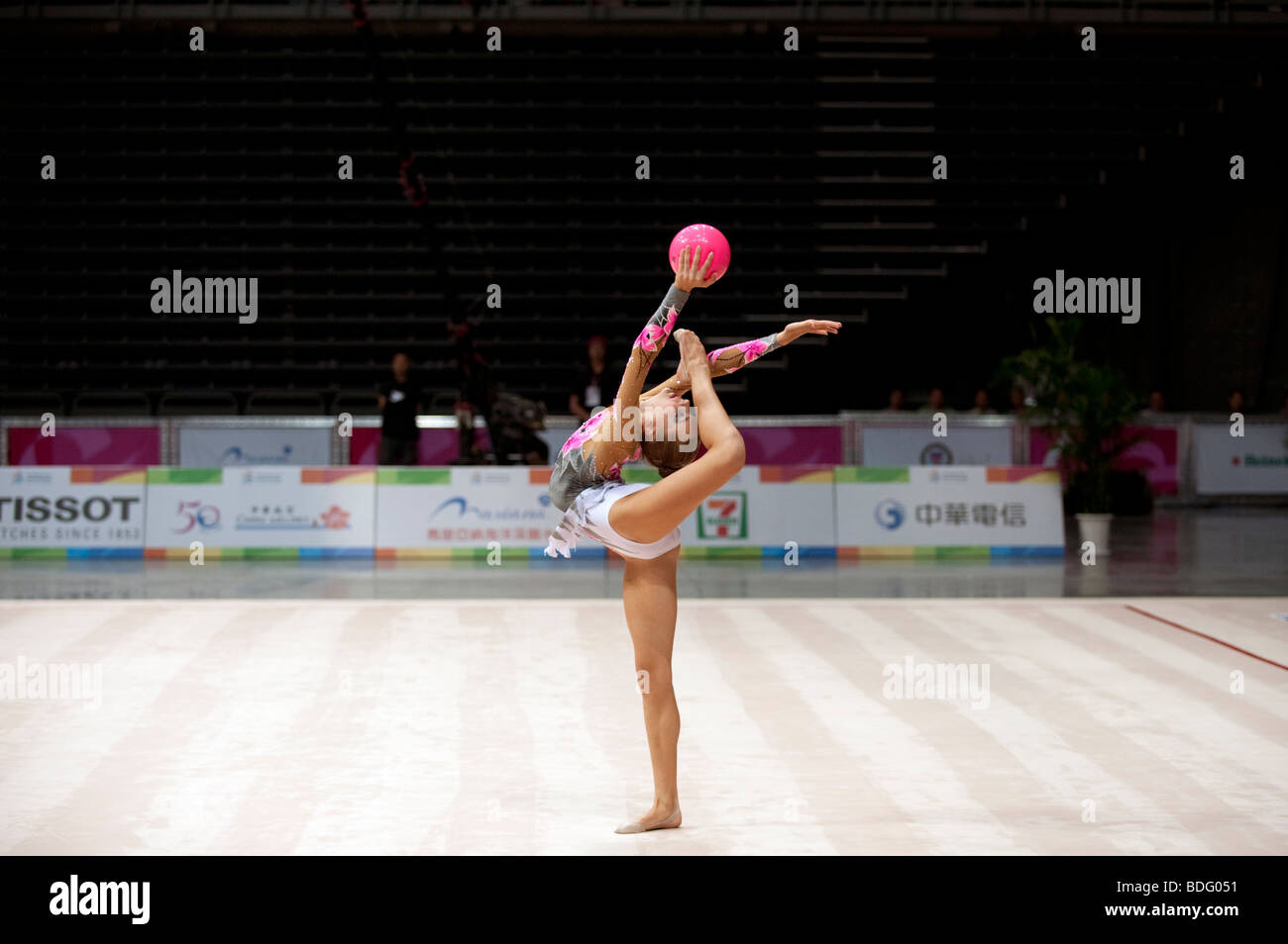 Melitina Staniouta of Belarus competing in rhythmic gymnastics competition, World Games, Kaohsiung, Taiwan, July 17, 2009. Stock Photo