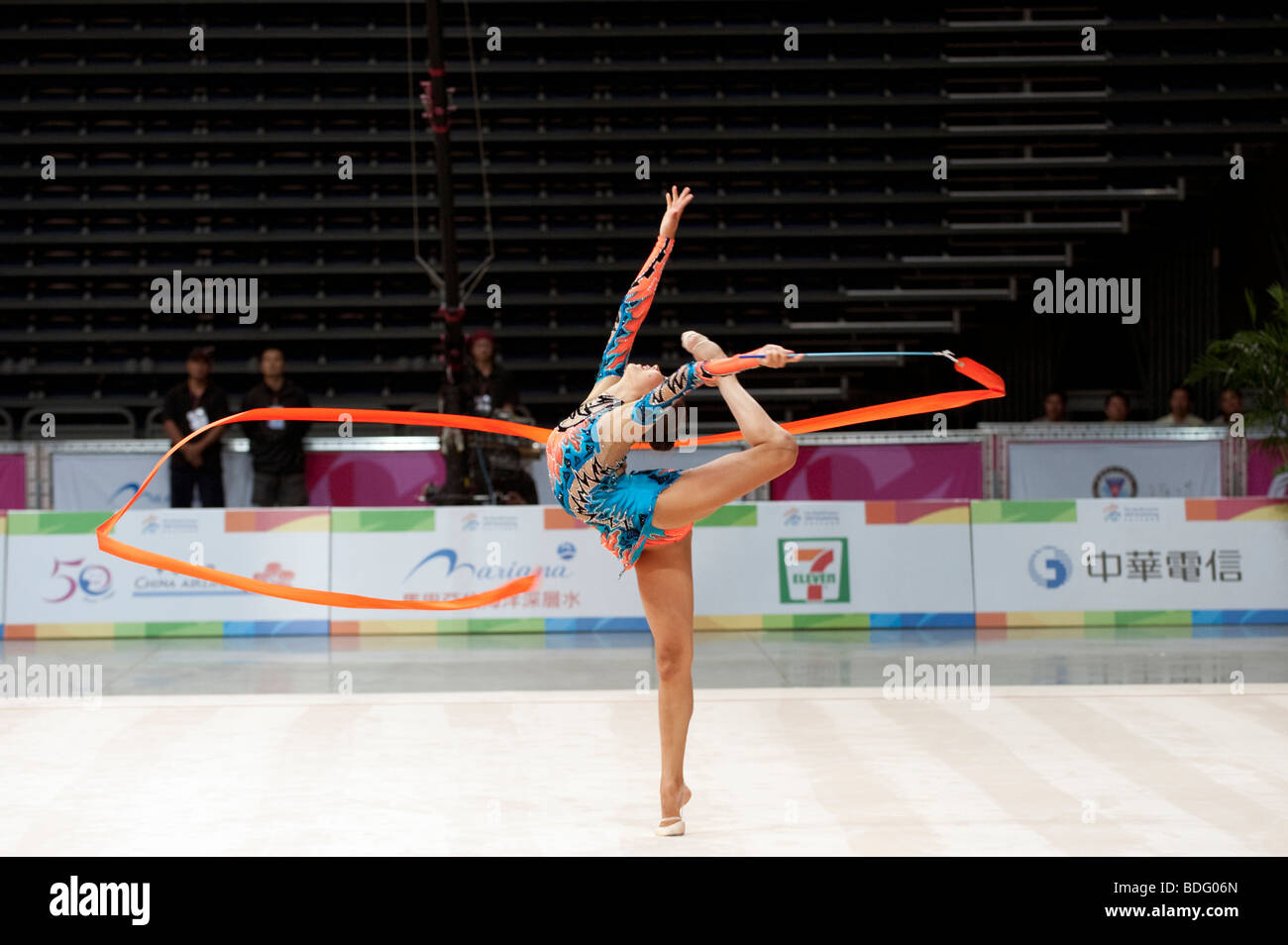 Aliya Garayeva of Azerbaijan competing in rhythmic gymnastics competition, World Games, Kaohsiung, Taiwan, July 18, 2009. Stock Photo
