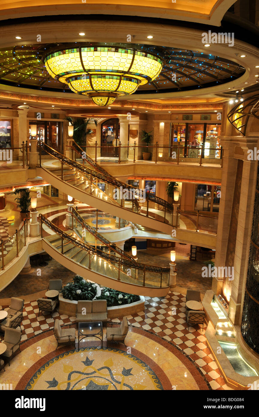 Inside of the Meravigila Galleria. Mall onboard the cruise ship