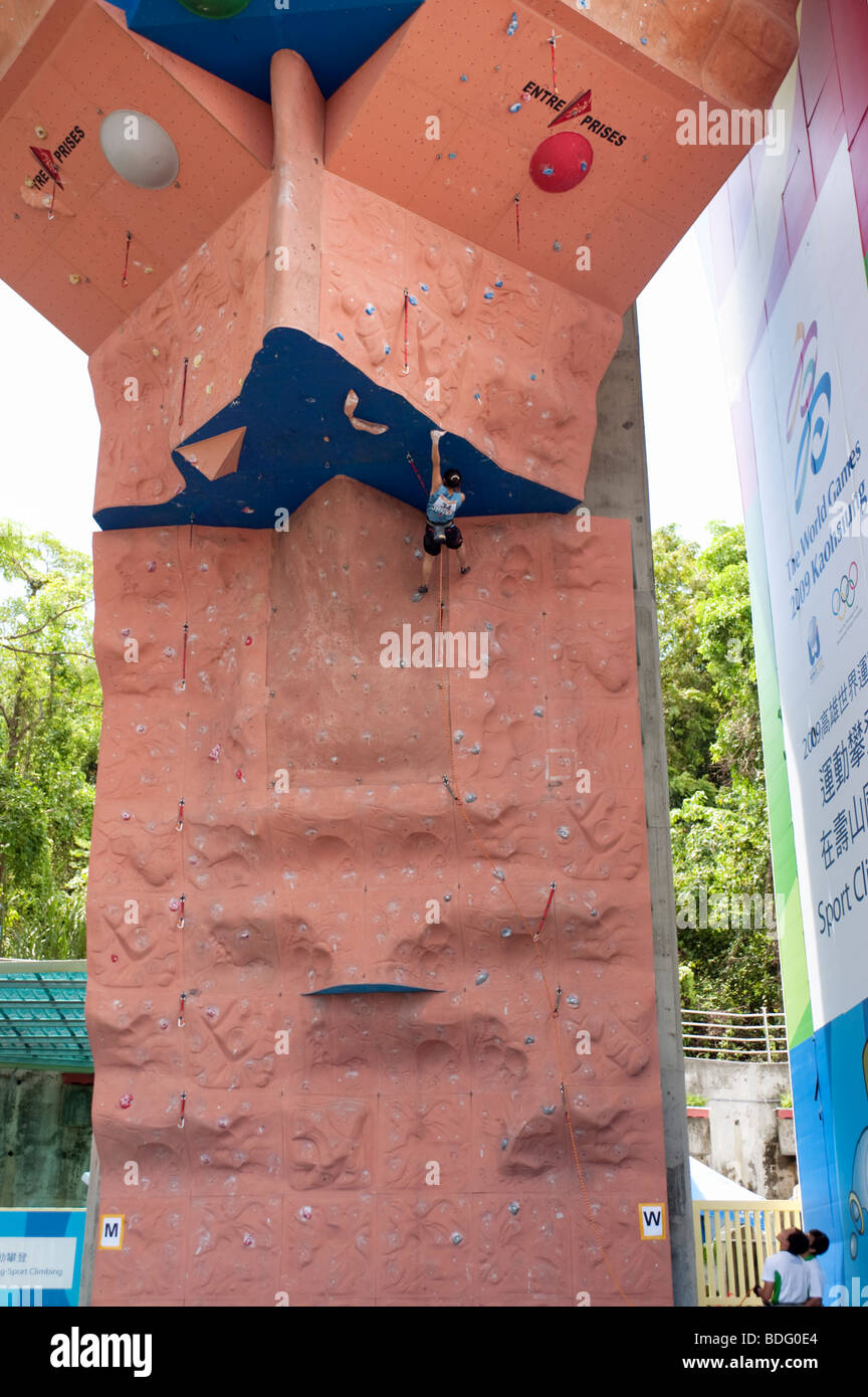 Yuka Kobayashi of Japan competing in Sports Wall Climbing competition, World Games, Kaohsiung, Taiwan, July 19, 2009 Stock Photo