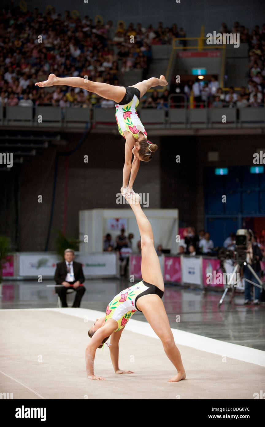 Gymnastics Acrobatics Pair Women competition, World Games, Kaohsiung, Taiwan, July 20, 2009 Stock Photo